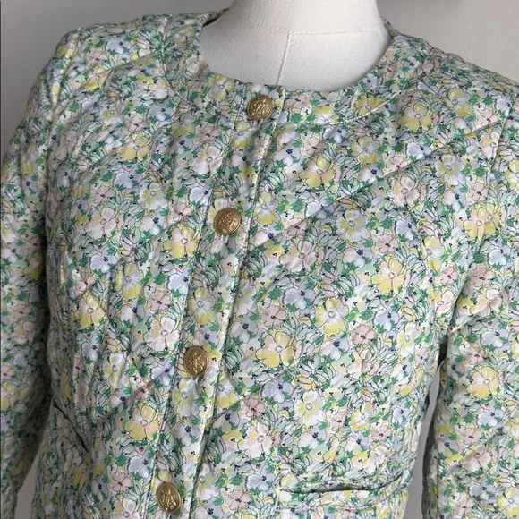 J Crew Limited Edition Quilted Preppy Floral Cottagecore Collarless Crop Jacket - Picture 2 of 9